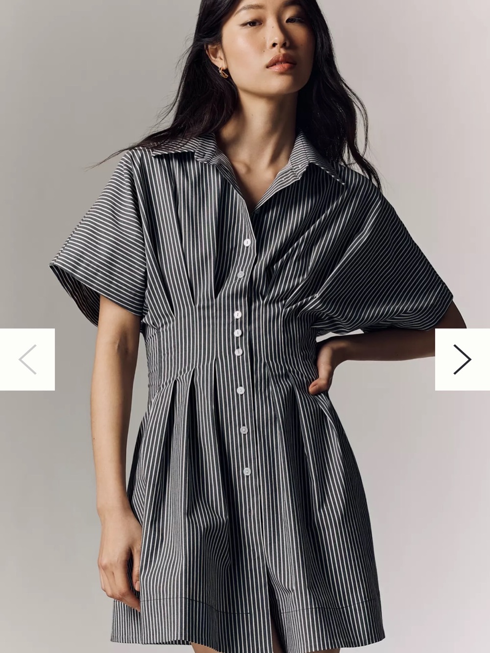 Exquise Anthropologie Tobie Mini Shirtdress Striped Grey and White